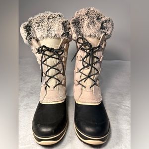Khombu Women’s 10 Winter Duck Boots Emily Grey Leather Insulated Faux Fur Trim